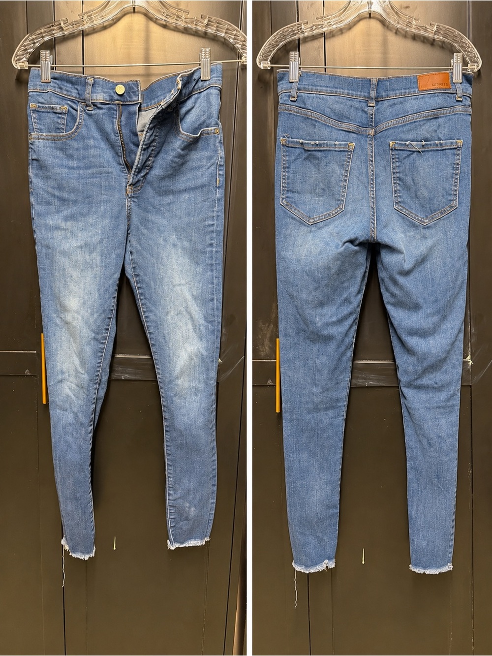 Express Light Blue Skinny Jeans with Raw Hem